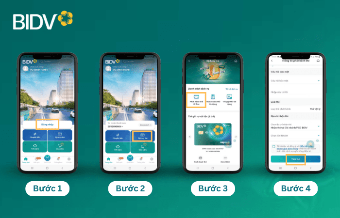 Đăng ký thẻ online trên BIDV SmartBanking gồm 4 bước
